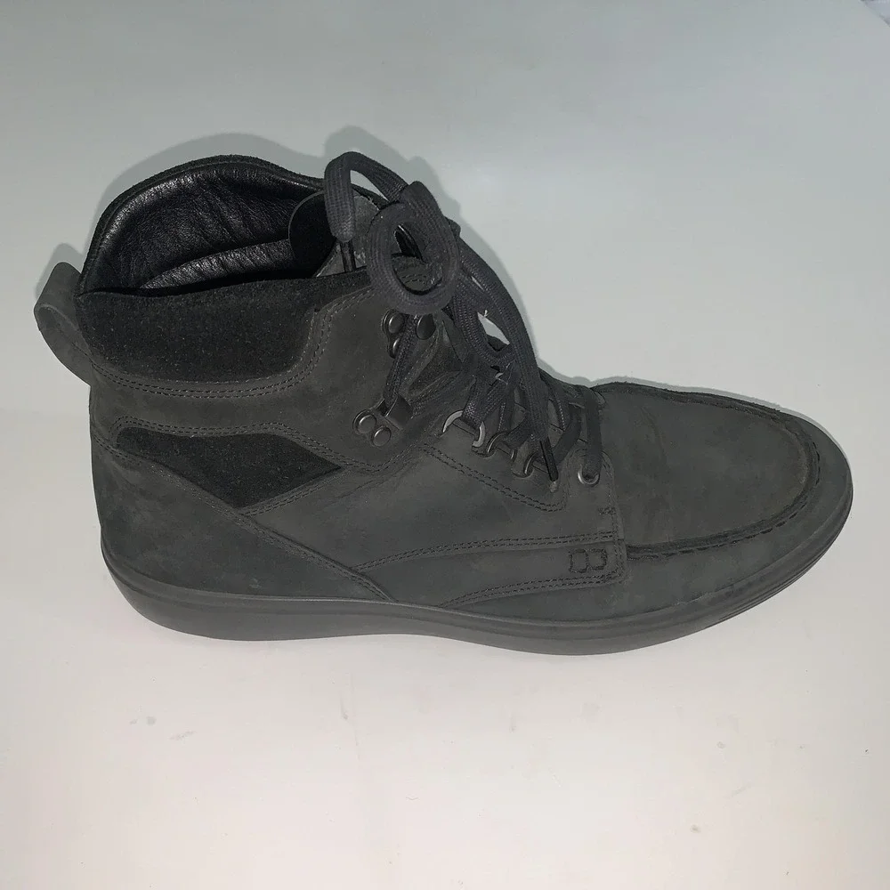 ECCO Boots Mens Size 11 Black Nubuck Combat Ankle Lace Up Casual Shoes